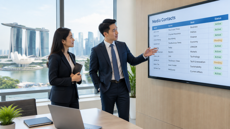 Singapore PR Team Reviewing A Media Contacts Dashboard